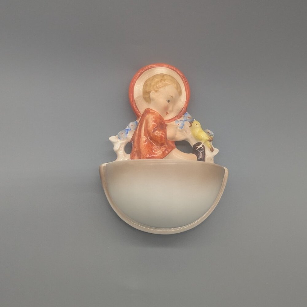 Vintage Hummel Holy Water Font Angel With Bird Residue Crazing Inside Bowl